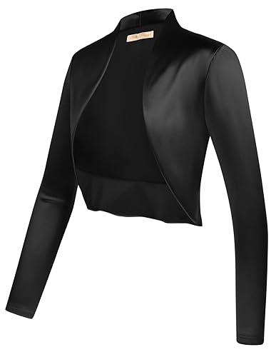 Belle Poque Women Long Sleeve Bolero Shrug Open Front Satin Jacket Ruffled  Shrugs for Evening Dresses Formal Black S in Kenya | Whizz Clothing