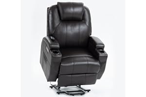 Trustyue Upgraded Power Lift Recliner Chair with Massage & Heat, Max 155° Reclining, Standing Assistance for Elderly, USB & Type-C Ports, Cup Holders, PU Leather Brown