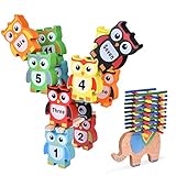 55 PCs Wooden Toys Building Blocks, Elephant and Owl Building Balancing Games, Educational Stacking Toys, Stocking Stuffers Xmas Gift for Boys & Girls