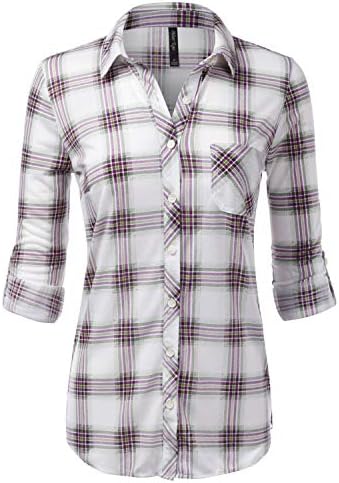 JJ Perfection Women's Long Sleeve Collared Button Down Plaid Flannel Shirt 1 JJ Perfection Women's Long Sleeve Collared Button Down Plaid Flannel Shirt