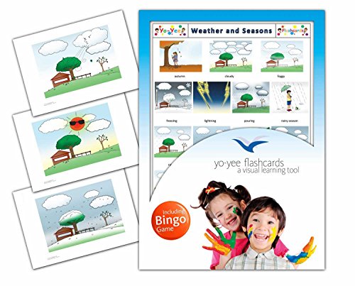 Weather and Seasons Flashcards in English with Matching Bingo Game Cards in One Set - Vocabulary Picture Cards for Toddlers, Kids, Children and Adults - Size 4.13  5.83 in - DIN A6