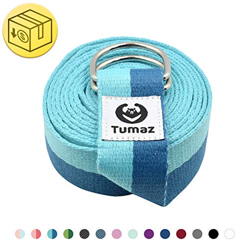 Tumaz Yoga Strap/Stretch Bands [Economy Shipping] for Stretching, Yoga, Pilates, Physical Therapy, Fitness with Sturdy D-Ring Loop & Extra Thick Soft Polyester Cotton (Multi-Colors