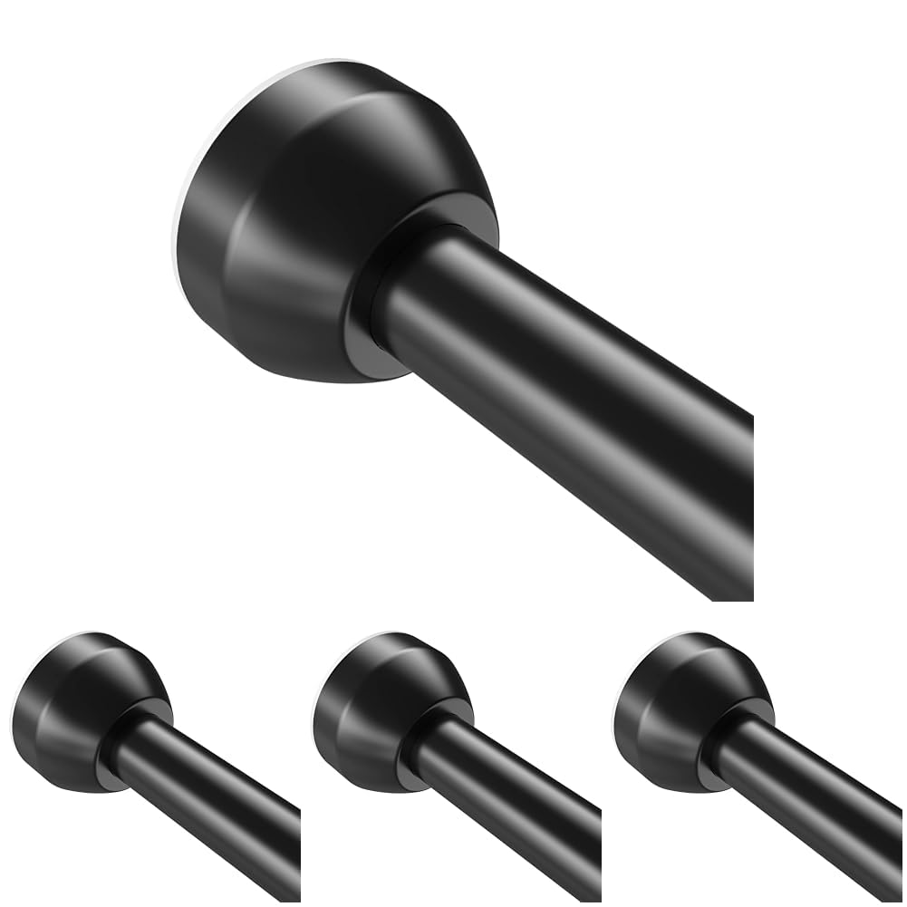 Shower Curtain Rod Tension, Adjustable 40-73 inch, Premium Stainless Steel, Anti-Slip, No Drilling, No Rust, for Bathroom, Black, TEECK. (Pack of 4) Image