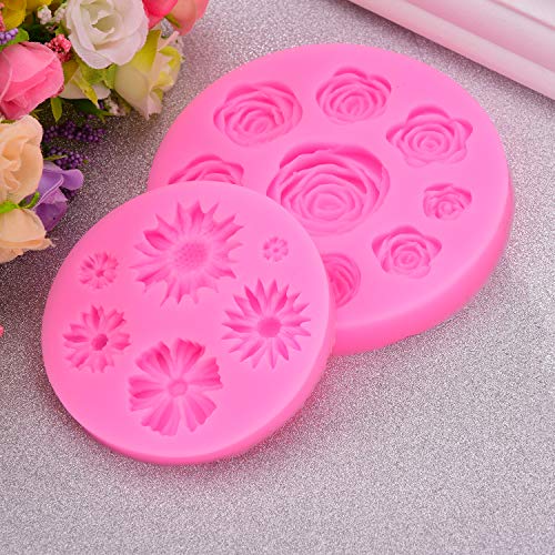Ancefine 15 Cavity Flower Fondant Mold Silicone Rose Daisy Mold for Cake Decoration, Cupcake Topper, Polymer Clay, Soap Wax,Craft Making Projects