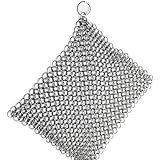Cast Iron Cleaner Stainless Steel Chainmail Scrubber Skillet Cleaner with Ring (8x6 inch)