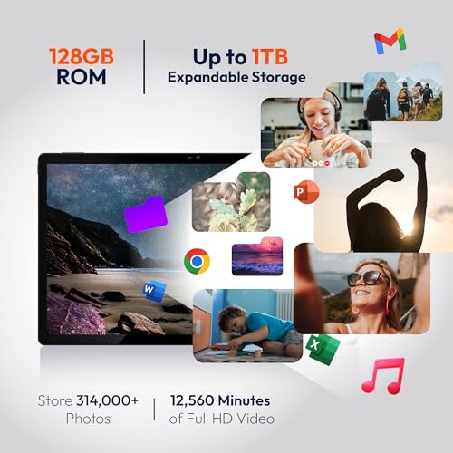 14.1 Inch Android Tablet, 2025 Large Screen Tablet with 1080P IPS FHD Big Display, 10000mAh Long-Lasting Battery, 8-Core Processor, 6GB RAM 128GB ROM (1TB Expand), WiFi, Durable Metal Frame, Gold