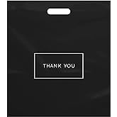 Purple Q Crafts Large Plastic Shopping Bags with Thank You Logo 16" x 18" Boutique Bags with Handles 50 Pack for Merchandise, Gifts, Trade Shows and More…
