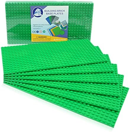 Building Bricks Stackable Baseplates - 5" x 10" or 16 x 32 Studs (6-Pack) Base plates with a Set of Door &amp; Window Blocks - Compatible with All Major Brick Sets - by Nicolababe (Green)