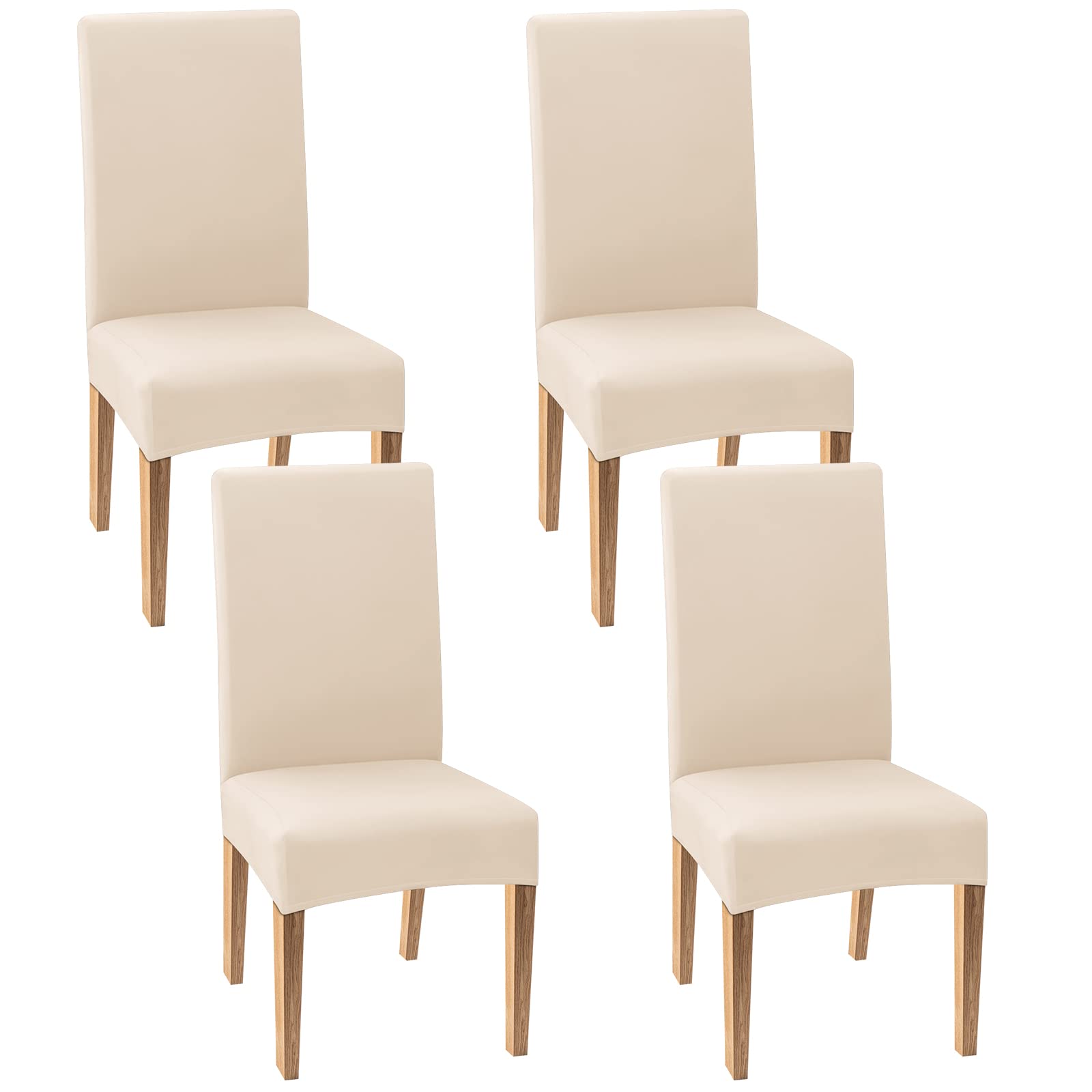 ELECLAND 4Pcs Beige Chair Covers for Dining Chairs Stretch Dining Chair Slipcovers Removable Washable Dining Chair Seat Cover Chair Protector for Kitchen Dining Room Hotel