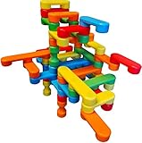Magz-Bricks 45 piece magnetic building set, magnetic building blocks, consisting of 25 Bricks with 2 magnets, 15 Bricks with 3 magnets, 5 magnetic risers, and a permanent canvas storage bag.