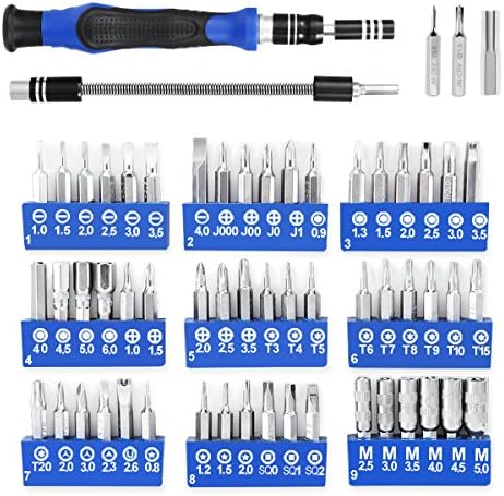 ORIA Precision Screwdriver Kit, 60 in 1 with 56 Bits Screwdriver Set, Magnetic Driver Kit with Flexible Shaft, Extension Rod for Mobile Phone, Smartphone, Game Console, Tablet, PC, Blue