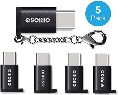 [5 Pack]Type C Adapter with Keychain Micro USB to USB C Converter Connector Sync and Charge for MacBook,ChromeBook Pixel,Nexus 5X,Nexus 6P,Nokia N1 and Other Type C cable Devices (Black)