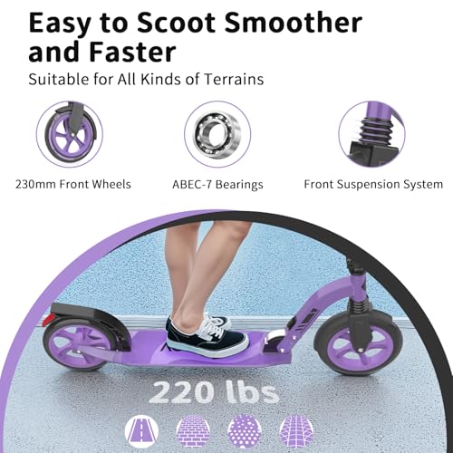 BELEEV V9 Children's Scooter from 6 to 14 Years, Adults and Teenagers up to 100 kg, LED Light Stem & Deck, Foldable and Height Adjustable, Big Wheel 200 mm, City Scooter 2 Wheels