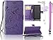Samsung Galaxy S4 Mini Case, Bonice 3 in 1 Accessory PU Leather Magnetic Snap Wallet Case with [Card Slots] [Hand Strip] Premium Cover + Stylus Pen + Diamond Rhinestone Butterfly Antidust Plug, Purple