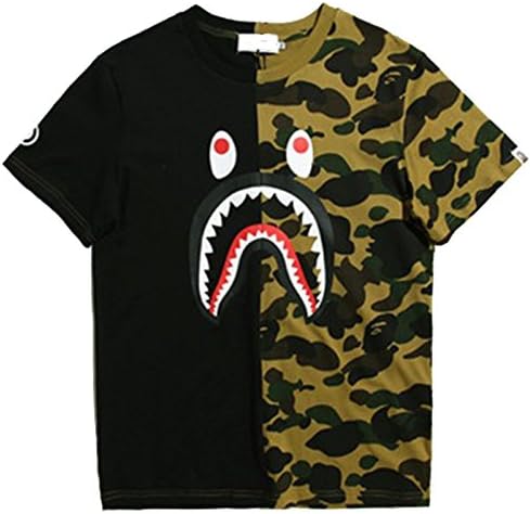 ETASSO Men¡¯s T-Shirt Shark Head 3D Print Cotton Short Sleeve Camouflage Top