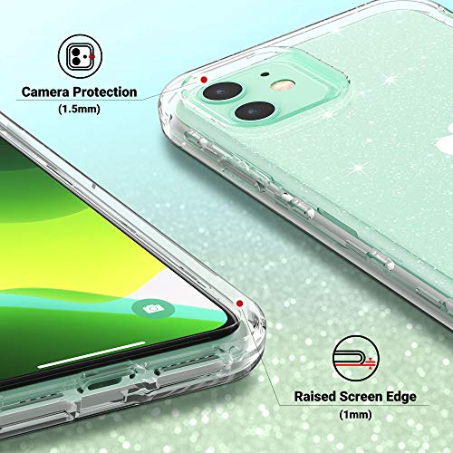 ULAK iPhone 11 Case, Clear Glitter Protective Heavy Duty Shockproof Rugged Protection Case Soft TPU Bumper Phone Cover Designed for Apple iPhone 11 6.1 inch (2019), Clear Glitter