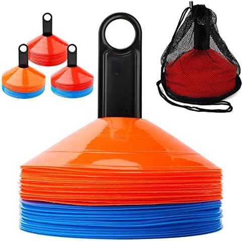 Ranphykx Disc Cones (Set of 50) Agility Soccer Cones with Carry Bag and Holder for Training, Football, Kids, Sports, Field Cone Markers