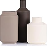 Modern 3 Piece Ceramic Vase Set - Minimalist Home Decor Vases for Living Room, Bedroom, or Entryway - Modern Neutral Table Decor for Flowers or Greenery, Shelf and Mantel Accent