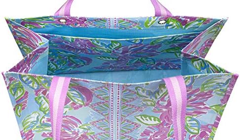Lilly Pulitzer Pink/Green XL Market Shopper Bag, Oversize Reusable Grocery Tote with Comfortable Shoulder Straps, Totally Blossom 2 Lilly Pulitzer Pink/Green XL Market Shopper Bag, Oversize Reusable Grocery Tote with Comfortable Shoulder Straps, Totally Blossom
