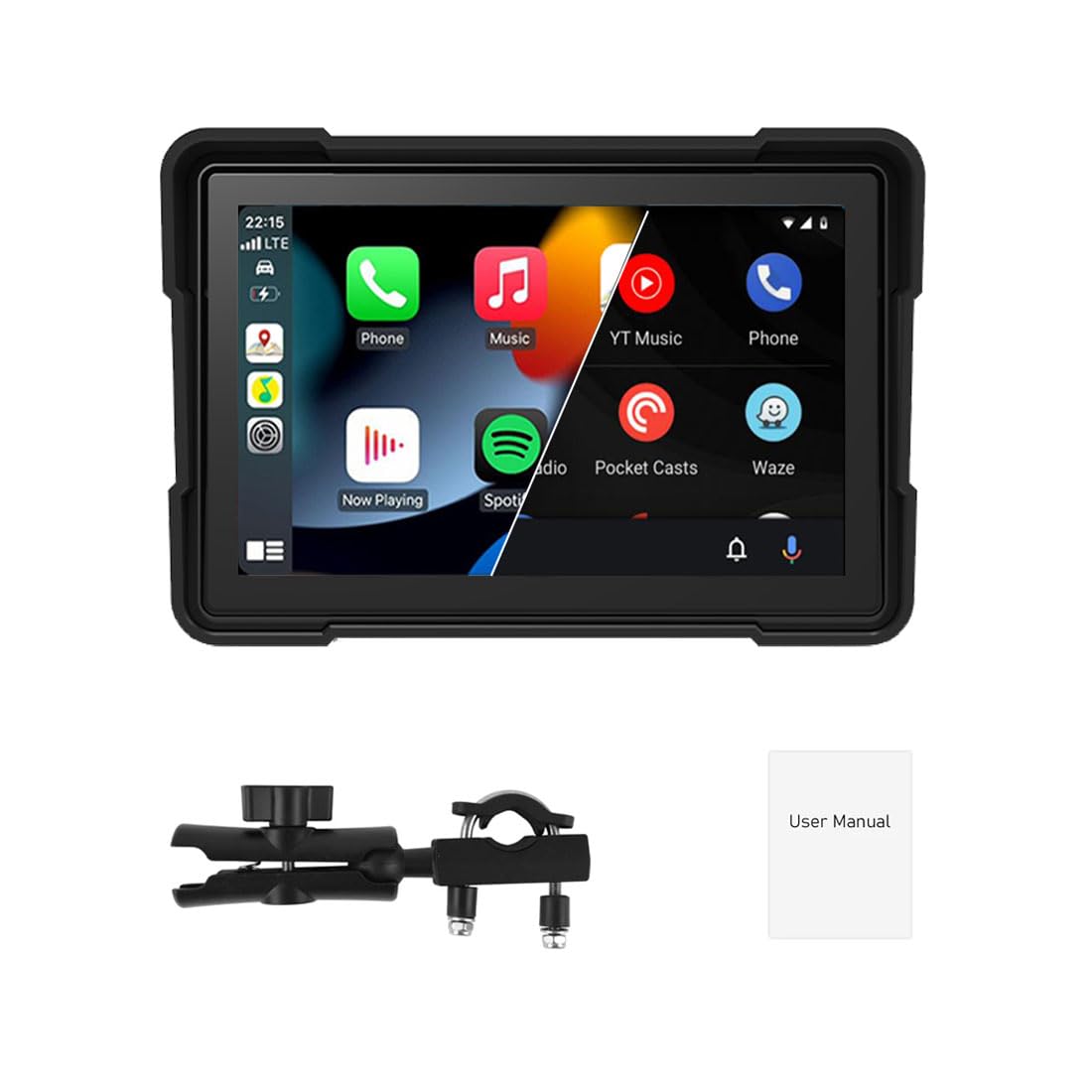 BOOMBOOST 5 Inch Portable Touchscreen for Motorcycle, Wireless CarPlay & Android Auto Touchscreen Dual Bluetooth, IP66 Waterproof, Support Siri and G-oogle Assistant