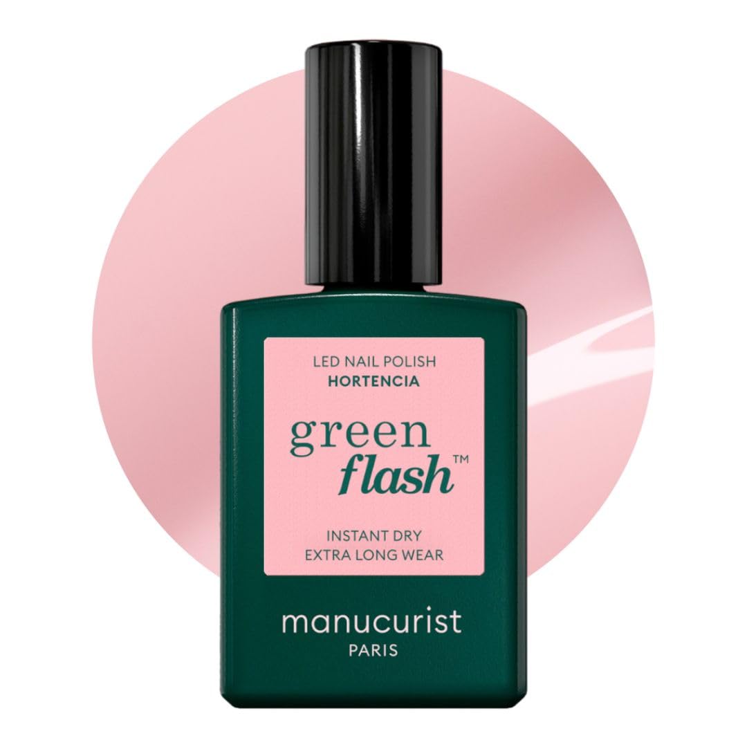 Manucurist Green Flash LED Sheer Pale Pink Hortencia Gel Nail Polish - Vegan, 12-Free, Plant-Based - Strengthens and Protects the Nail - Gel Polish - Made in France - 15 ml