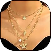 QUMAOJEW Gold Sea Shell Necklace Layer Charm Necklace for Women Boho Summer Seashell Beach Starfish Necklaces Beach Vacation