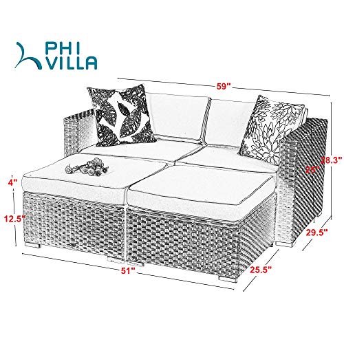 PHI VILLA Outdoor Sectional Furniture 4 Piece Patio Sofa Set LowBack