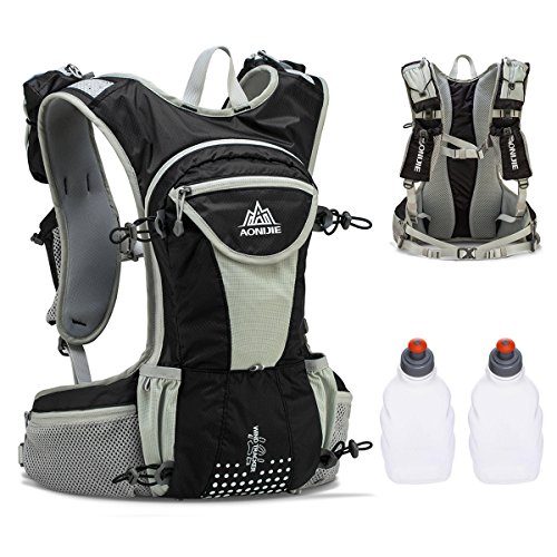 JEELAD 8L 12L Running Vest Hydration Pack Backpack Hydration Vest for Marathon Running Race Hiking Cycling (Black (12L) - with 2 Water Bottles)