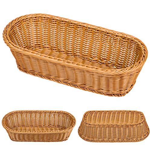 Natural Wicker Bread Basket,Long Woven Tabletop Food Fruit Multifunctional Sturdy Storage Serving Basket(3 PACKS) - Thumbnail 3