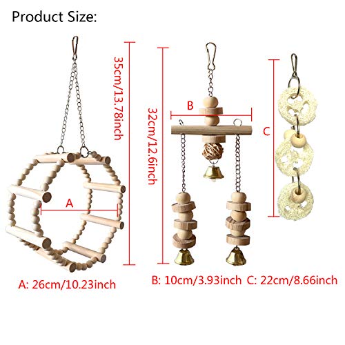 Vehomy 8 pcs Bird Parrot Toys Natural Wood Bird Swing Climbing Chewing Standing Hanging Hammock Ladder Bell Bird Cage Toys for Parrots, Parakeet, Conure, Cockatiel, Mynah, Love Birds