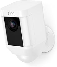Ring Spotlight Cam Battery HD Security Camera with Built Two-Way Talk and a Siren Alarm, White, Works with Alexa