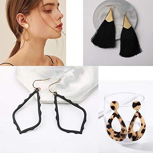 4 Pairs Set,Handmade Rattan Earrings Straw Wicker Braid Drop Dangle,Hoop Tassel Earrings for Women,Acrylic Earrings Lightweight Geometric Statement Earrings, for Women Girls (B:Blcak) - Thumbnail 2