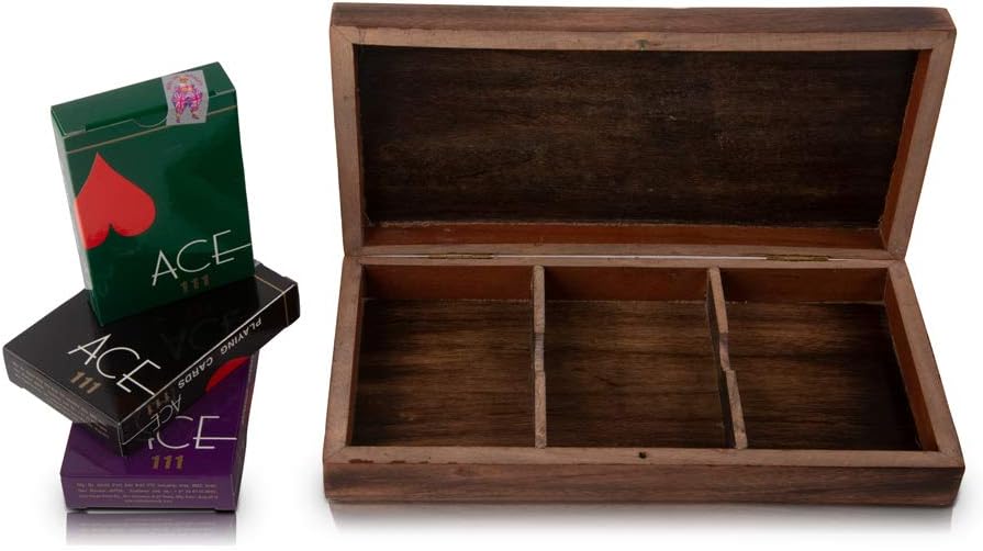 Unique Birthday Gift Ideas Handcrafted Classic Wooden Playing Card Holder Deck Box Storage Case Organizer With 3 Sets of Premium Quality 'Ace' Playing Cards Anniversary Housewarming Gifts Men Women - Image 3