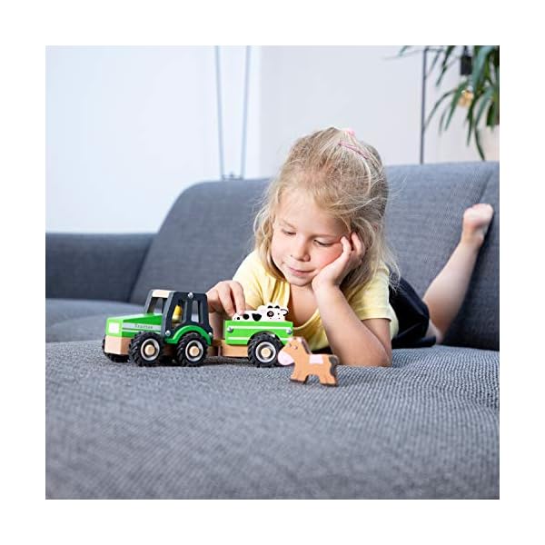 New Classic Toys - 11941 - Spielfahrzeuge - Traktor mit Anhänger, grün – Bild 4