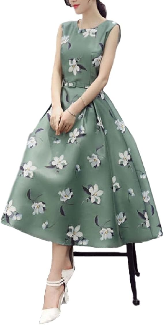 Amazon Teranos レディース ワンピース ロングワンピース タンクトップ 清楚 ほっそり 夏 花柄 大人 二次会 おしゃれ デート S 緑 ワンピース チュニック 通販