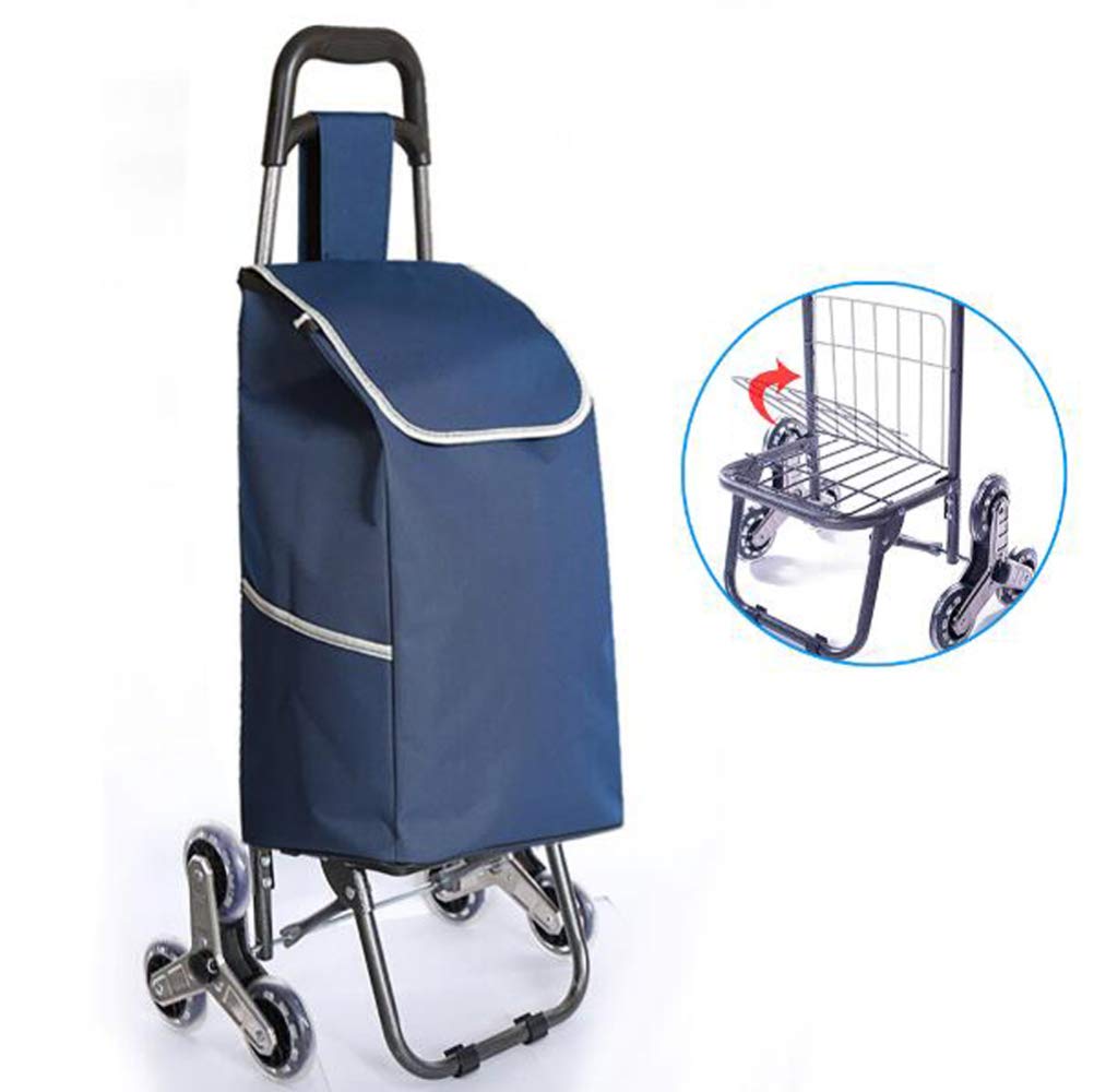 LQ&XL Shopping Trolley, Foldable Stair Climbing Shopping Cart with 6 Wheels,Wheels Detachable Backpa