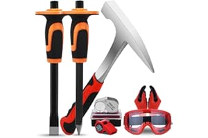 CKJSJ 7-piece Geological Rock Pick Equipment Set, 32-ounce Rock Hammer, 2 Masonry Chisels with Protective Covers, Safety Glasses, Whistle, Jeweler's Loupe, Gold Mining and Prospecting. (QQ4)