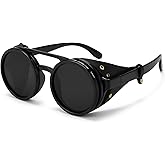 Minedmh Adjustable Tint Steampunk Sunglasses – ND Filter, UV400 Polarized – Retro Round Shades, Leather Side Shields