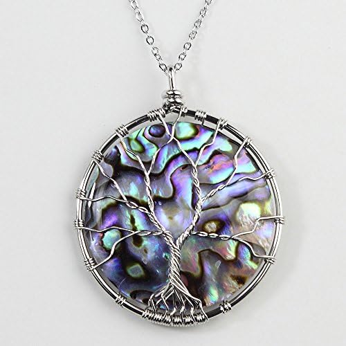 Fashion Natural Hollow Flowers Animal Paua Abalone Shell Pendant Bead Necklace Round Tree Of Life