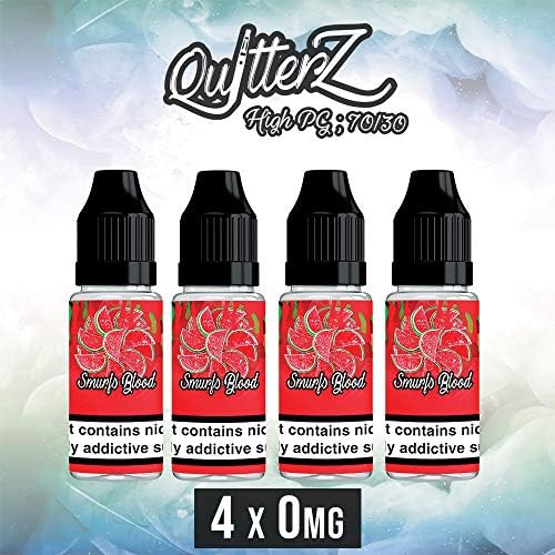 (4 x 10ML) QuitterZ High PG 70 PG / 30 VG e Liquid Vape Juice 0MG Great Quality Premium Liquid, No Nicotine (4 x 10ML Smurfs Blood)