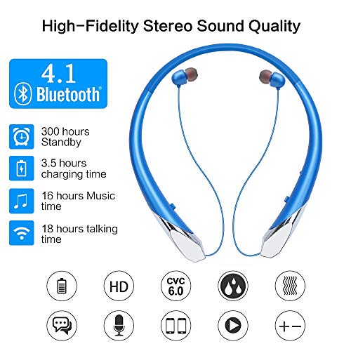 Bluetooth Headphones, Wireless Neckband Headset Retractable Earbuds HD Stereo Noise Cancelling Earph - //coolthings.us