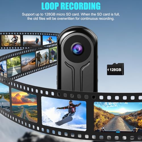 OBEST Cámara de Acción 1080P, Camara Deportiva Portátil con Pantalla, 128G Mini Cámara de Cuerpo, Visión Nocturna Wearable Body CAM para Mascotas/Vlog/Ciclismo/POV