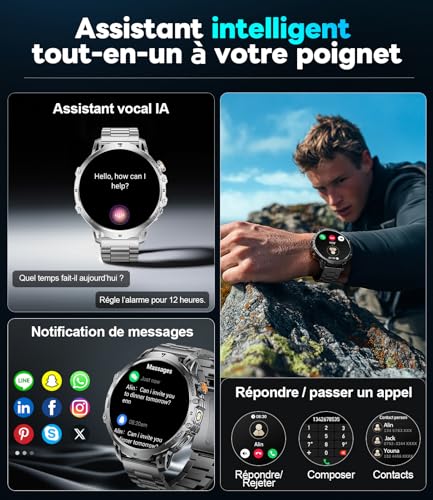 Men's Smart Watch with 1000 mAh, 1.85 Inch Smartwatch with Bluetooth Call, 100+ Sports Modes/LED Lamp, IP68 Waterproof, Heart Rate Sleep Monitor for iOS Android 2 Black Bracelet