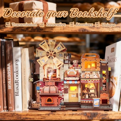 Cutefun Kit de Modelismo 3D en Madera – Book Nook de 572 Piezas para Adultos – Maqueta a Escala con Música y Luz LED – Fábrica de Regalos Temática de Pan