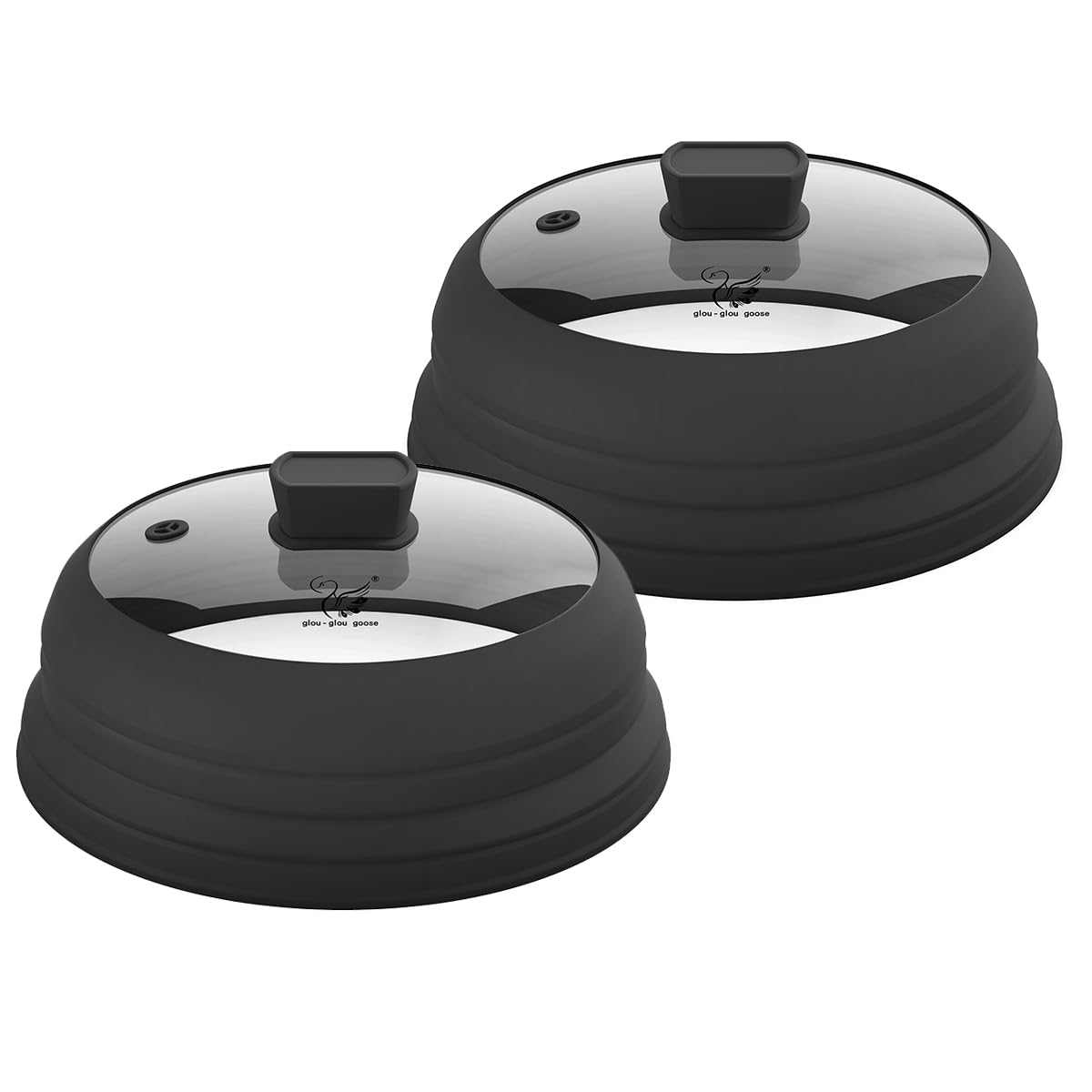 Photo 1 of Microwave Splatter Cover Glass Cover Splatter Guard Lid with Collapsible Silicone for Food Cover Plate Cover 10.8 inch 2 Pack Black