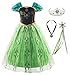 Padete Little Girls Anna Princess Dress Elsa Snow Party Queen Halloween Costume (4 Years, Green with Accessories)