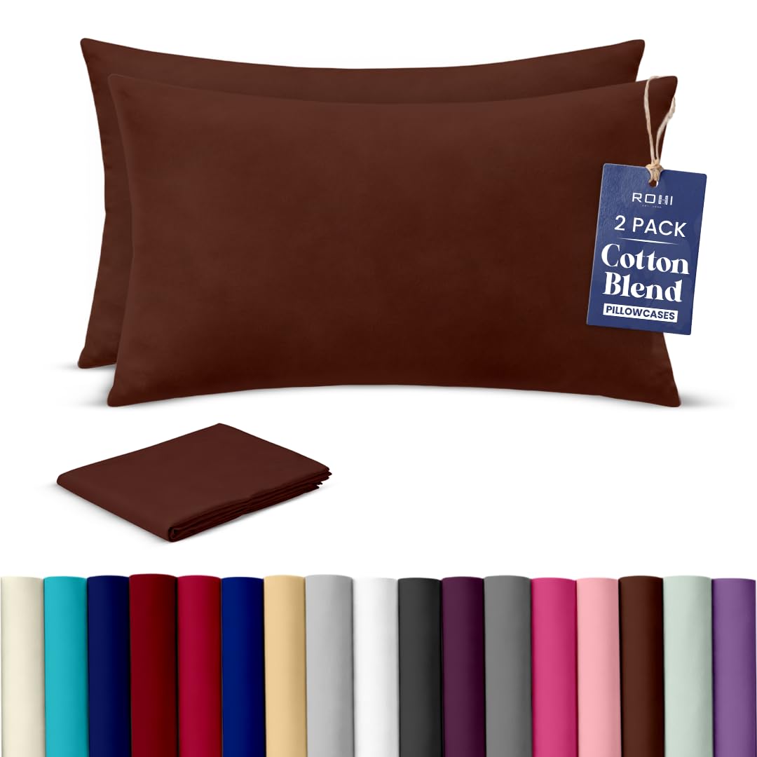 Rohi Luxury Chocolate Pillowcases 2 Pack - (50×75cm) | Soft & Comfy Cotton Blend Pillow Covers with Envelope Closure | Breathable, Anti-Allergy, Fade & Wrinkle Resistant