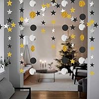 Okloy Glitter Star and Dot Garland, 2 Pack Silver Gold Black Multi-Color Bling Bunting Banner Hanging Glittery Decoration, Decor for Birthday Party Baby Shower Christmas Weddings Kids Room