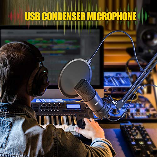 USB Micrófono de Condensador,Microfono para Micro Pc,Microphone con Soporte Microfono,Microfono Profesional, Microfonos para Grabar Brazo Microfono