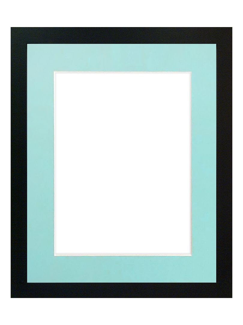 FRAMES BY POST 0.75 Inch Black Picture Photo Frame With Blue Mount A4 Image Size 9 x 6 Inch Plastic Glass